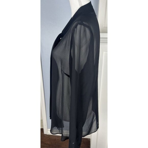 DENNIS BY DENNIS BASSO WOMEN BLACK SIZE 14 BLOUSE W/LONG Pleated Attached Scarf - Picture 7 of 10
